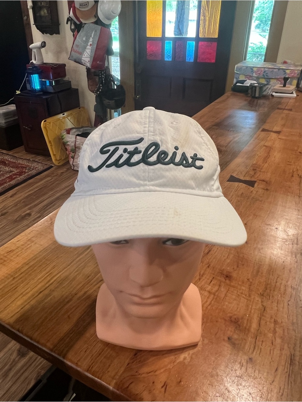 Titleist White Hat with Dark Green Script Logo